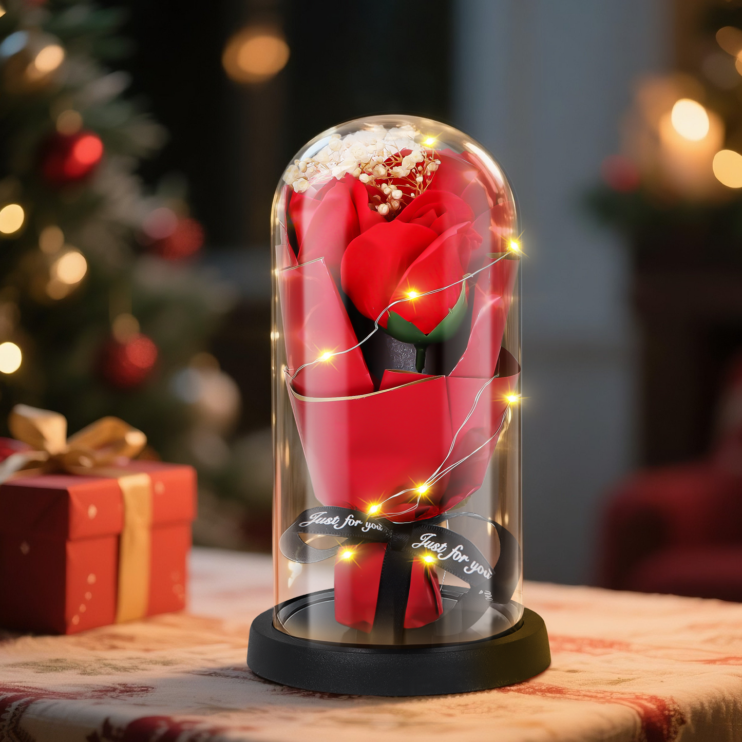 Qoosea Eternal Flowers Bouquet, Red Rose Artificial Flowers for Mom Women Her, Unique Anniversary Mother's Day Christmas Birthday Gift, Home Decor