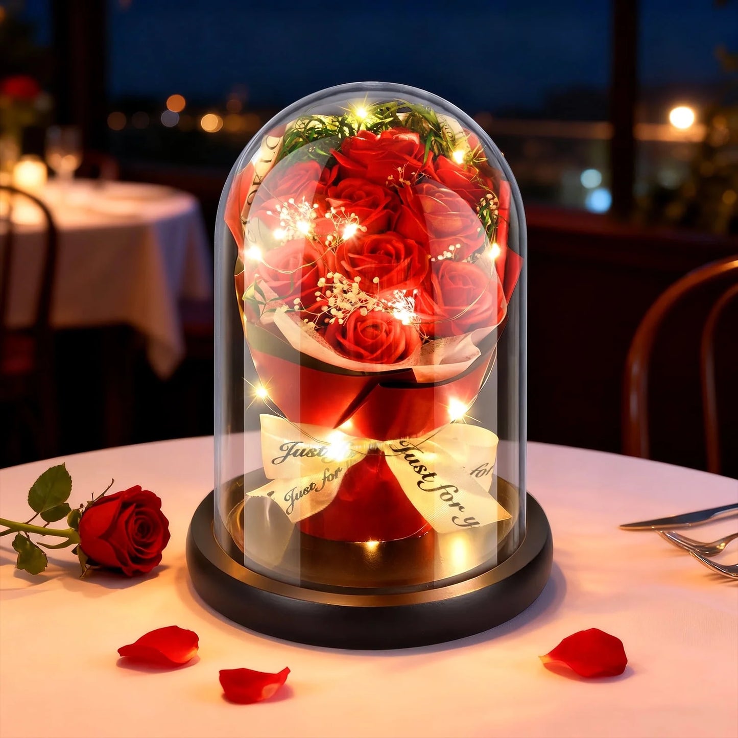 Qoosea Mothers Day Gifts for Mom, Artificial Flowers Red Roses in Glass Dome with Lights, Light up Rose Anniversary Romantic Gift for Her, Birthday Gifts for Women, Mom, Wife, Girlfriend