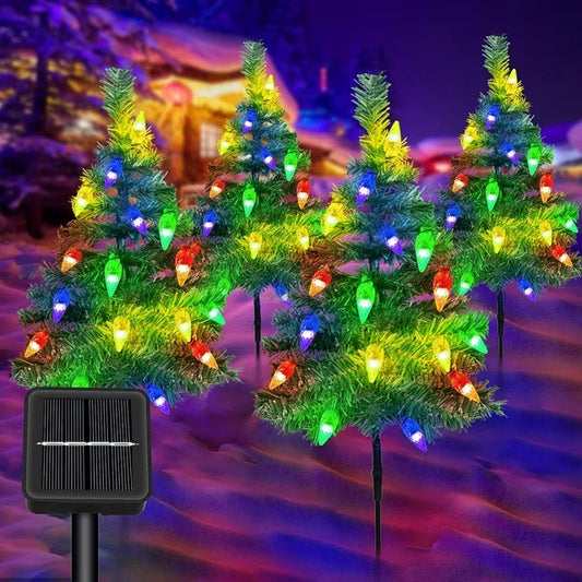 Qoosea 6 Pack Solar Christmas Garden Stake Lights, Decorative Xmas Tree Solar Christmas Yard Stake Outdoor Waterproof Christmas Pathway Lights for Christmas Decoration Garden Patio Yard