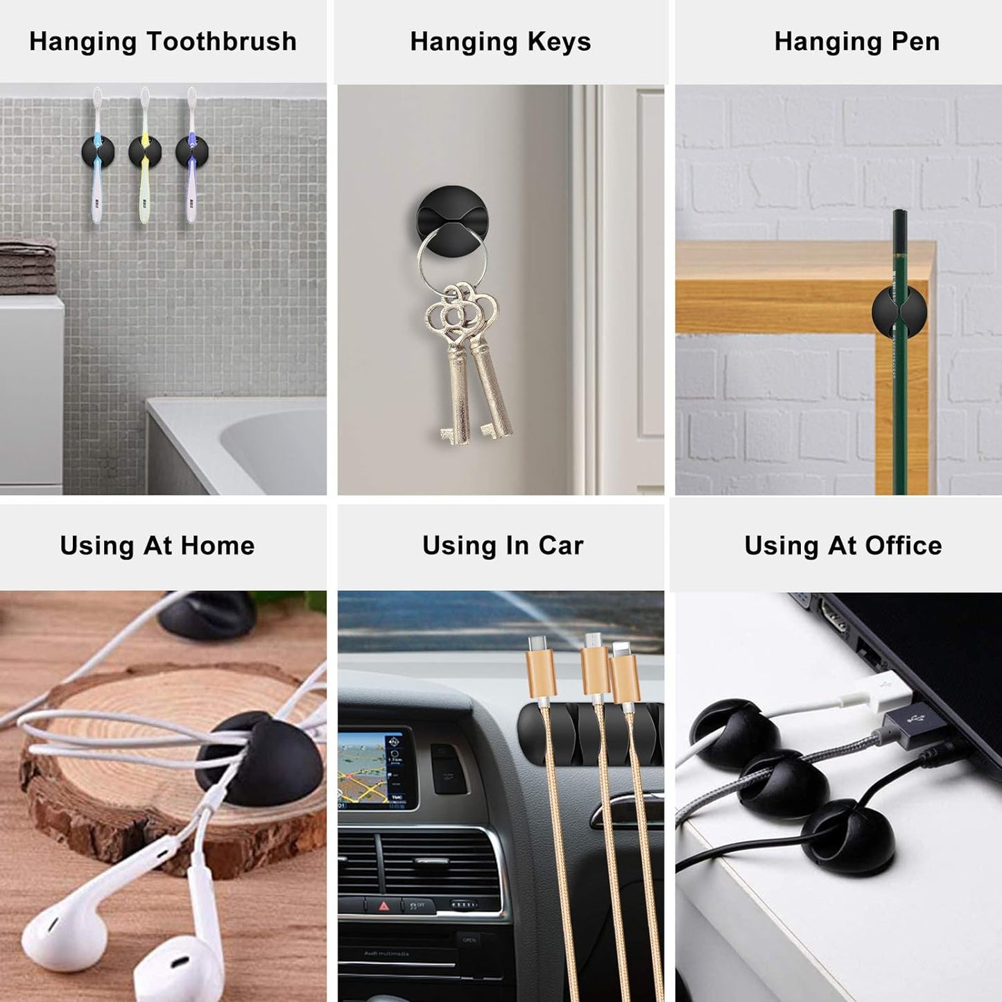10pcs Cable Clips Self Adhesive for Home, Office, Car (Black)