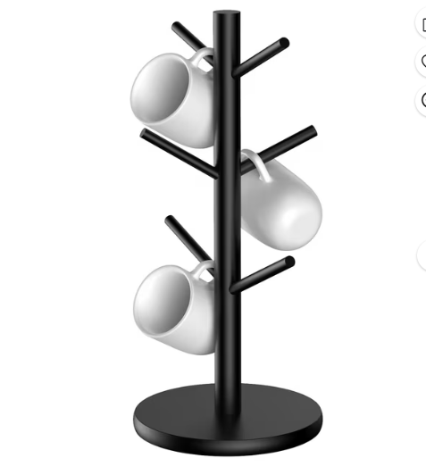 Qoosea Mug Holder Tree, Coffee Mug Rack, Coffee Cup Holder with 6 Hooks, Wood Coffee Mug Holder for Counter (Black)
