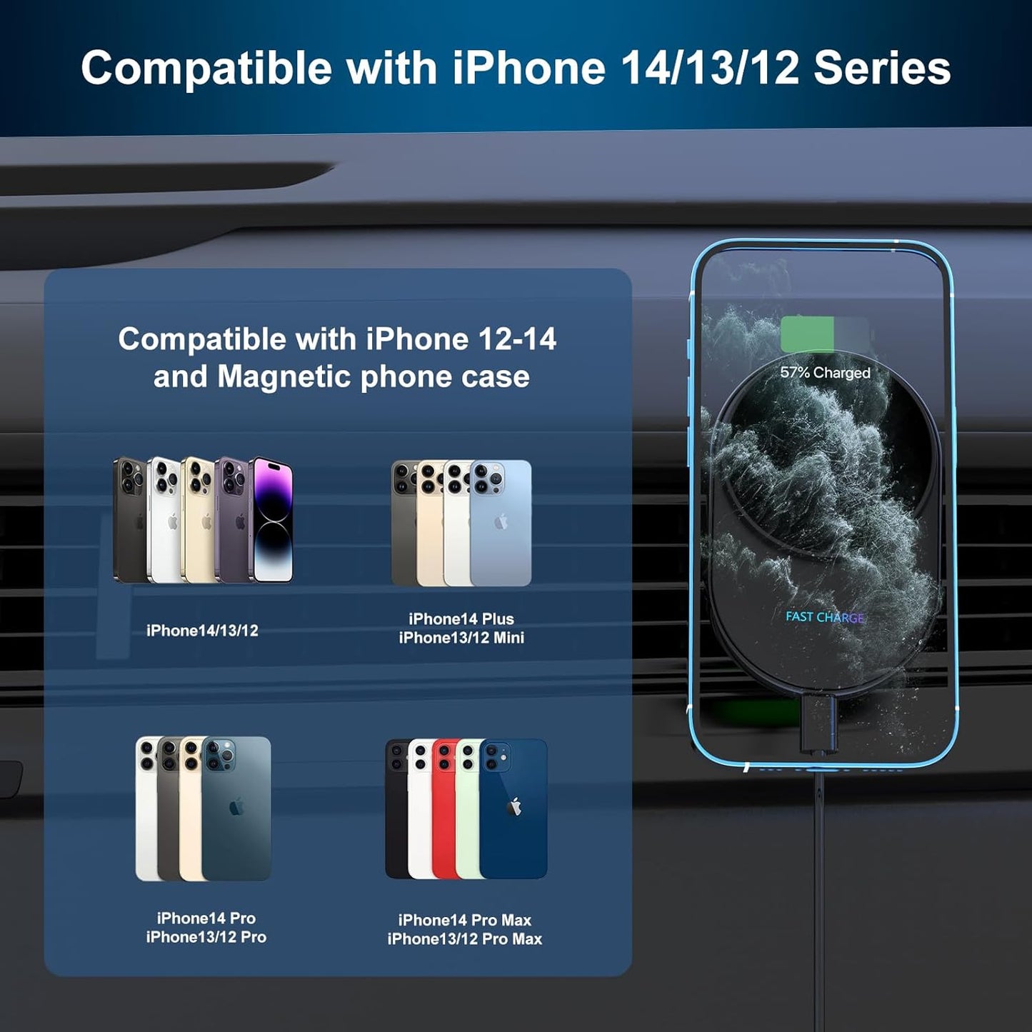 15W Cooling Fast Charging Car Mount Magnetic for iPhone 15/14/13/12