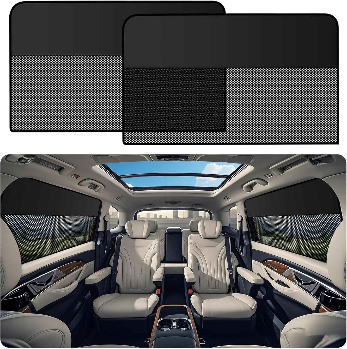 Qoosea 2-in-1 Magnetic Car Window Sunshade (2 Pack), UV Protection & Sunlight Blocking