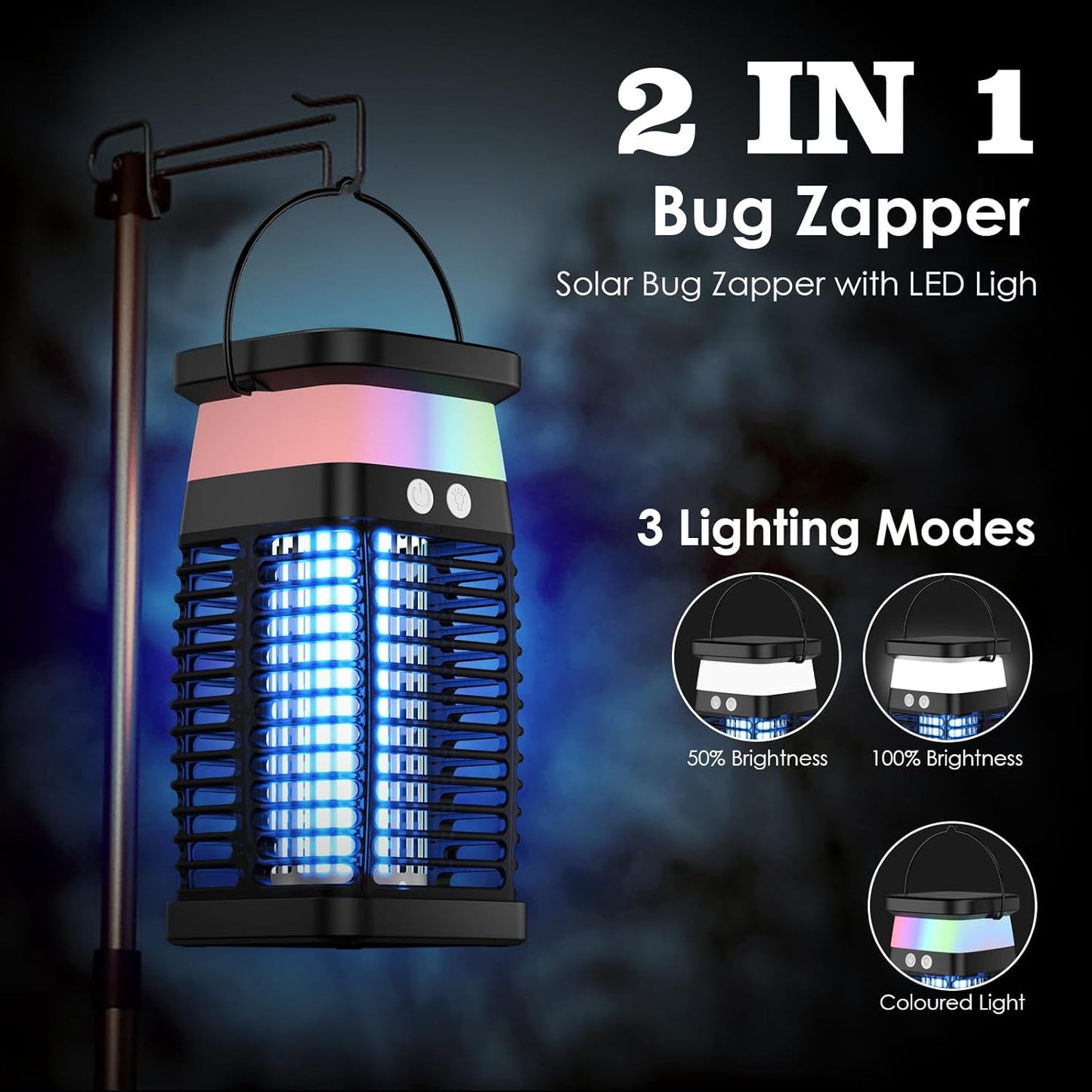 Qoosea Solar-Insektenvernichter Elektrische Bug Zapper Moskitolampe Indoor mit 4200V-Netz LED-Licht USB-C-Ladung