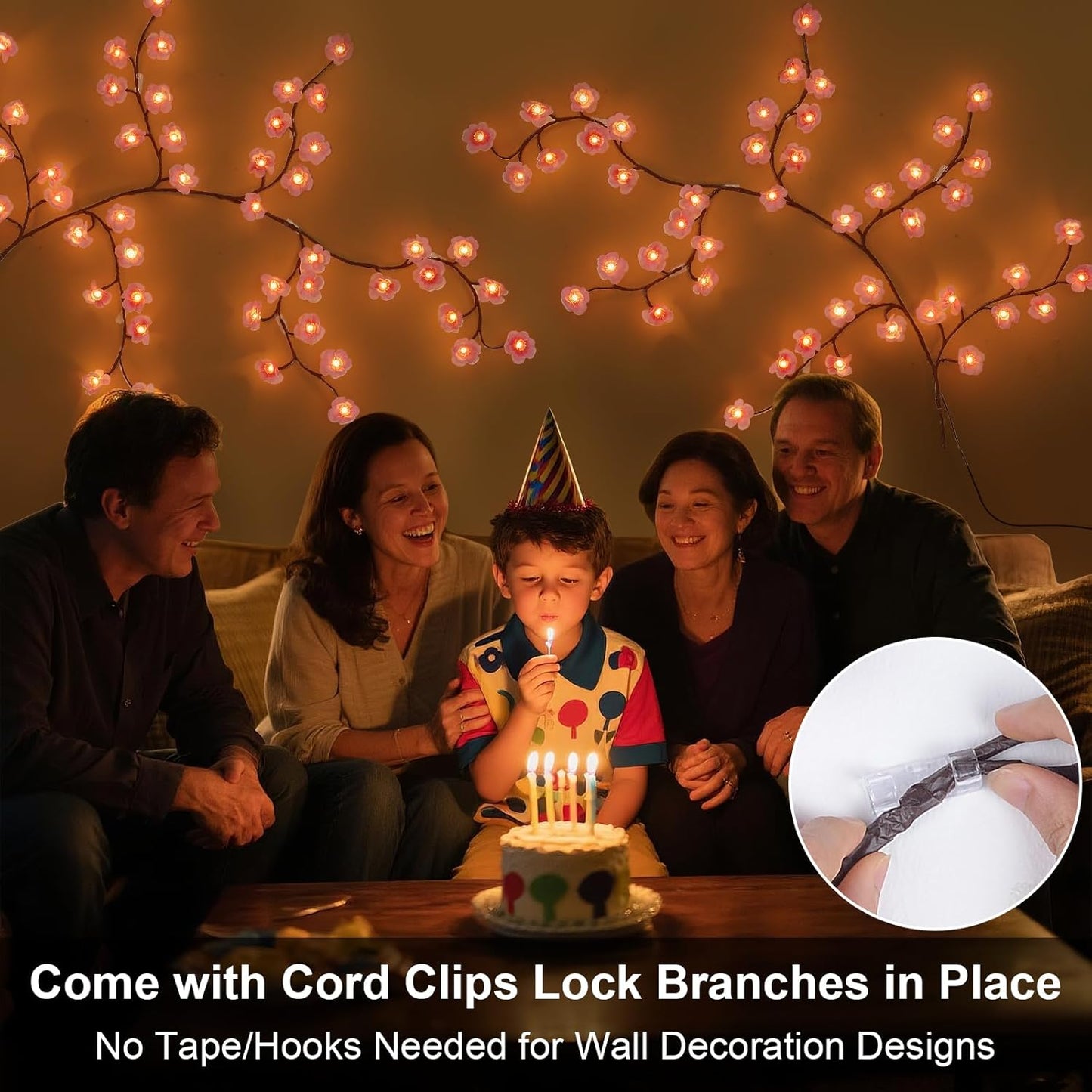 Qoosea Decorative Cherry Branch Wall Lights 48 LEDs 1.2M with Remote Control 8 Lighting Modes