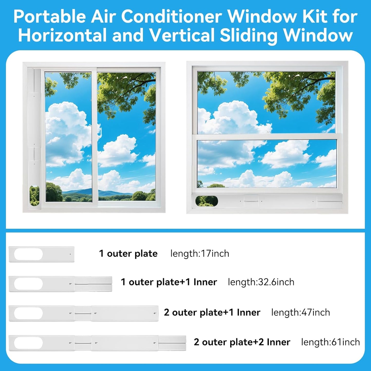 Qoosea Portable AC Window Seal Kit with 5.1" & 5.9" Exhaust Hose Fit with 4"/6" window vent kit Adjustable AC