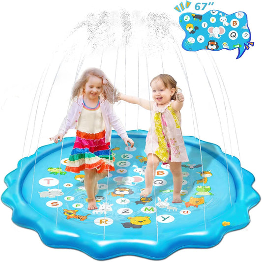 Qoosea Splash Pad for Kids 67" Inflatable Splash Pads for Toddlers 1-3 Summer Outdoor Fun Water Toys Sprinkler Pad Play