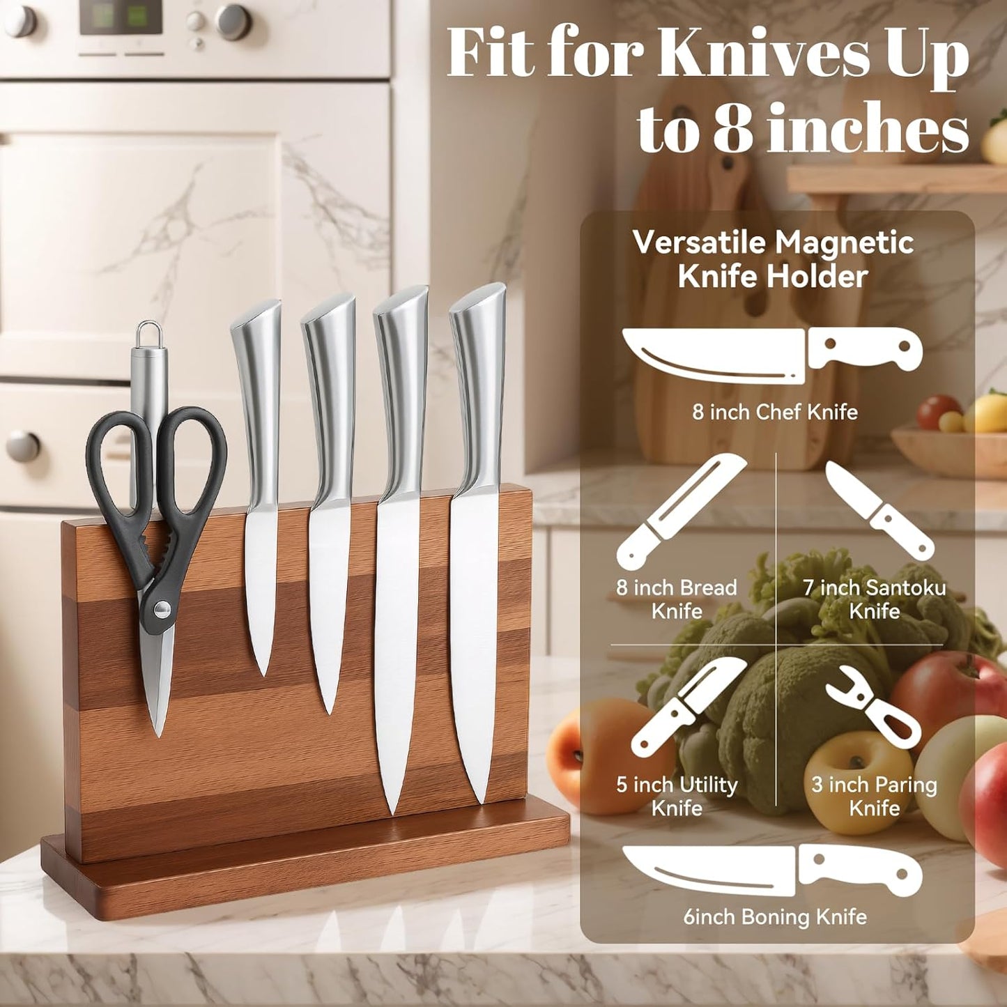 Qoosea Magnetic Knife Block without Knife: Knife Holder with Double-Sided Strong Magnetic, Acacia Wood Material