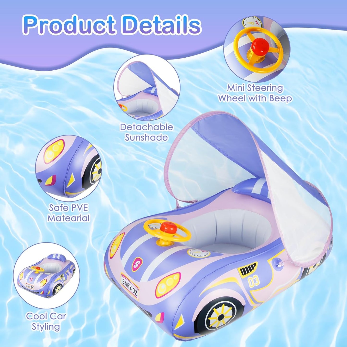 Qoosea Baby Pool Float with Canopy: Baby Floaties for Infants Toddler 6-48 Months