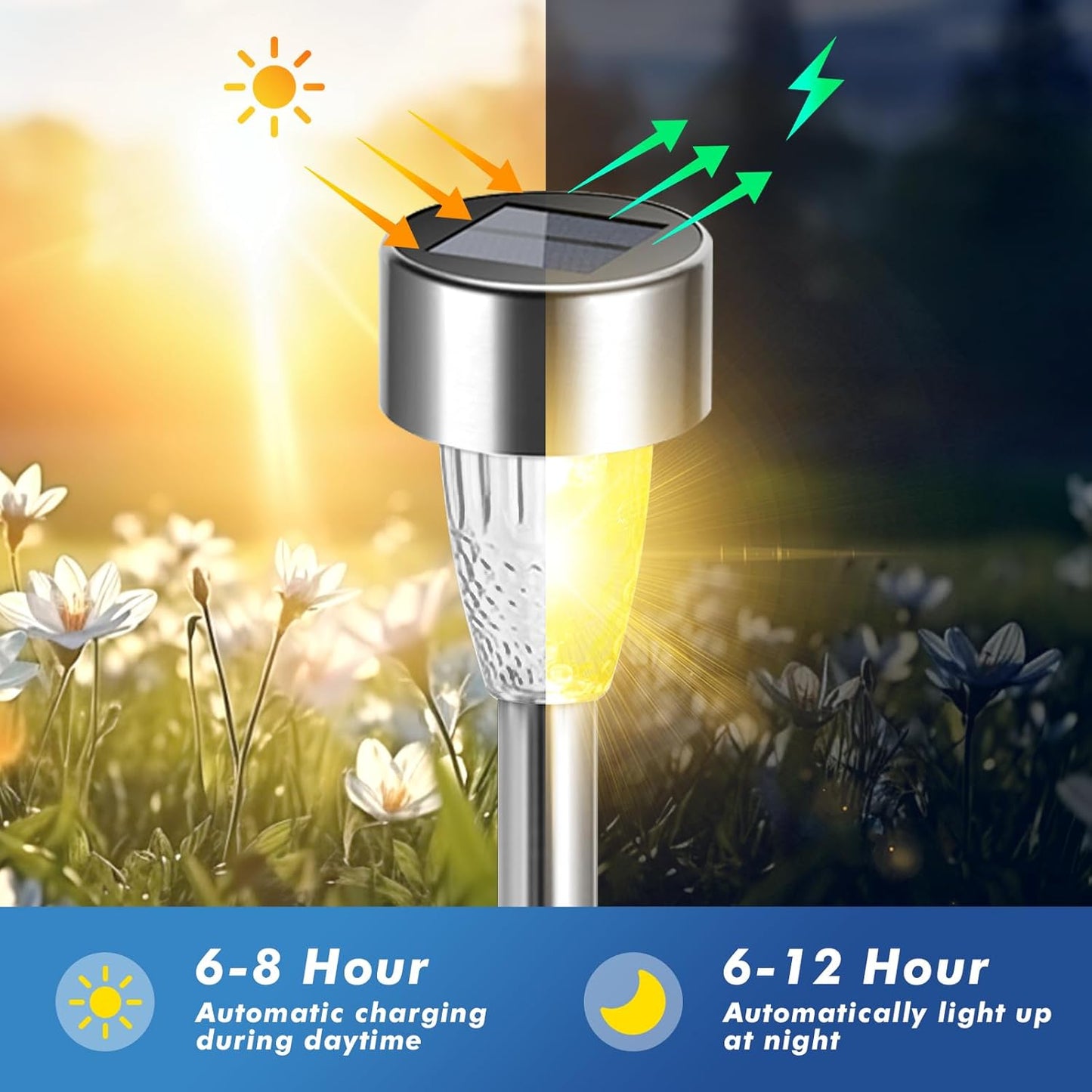 Qooses 12 Pack Solar Lights for Outside, Solar Powered Lawn and Pathway Lights