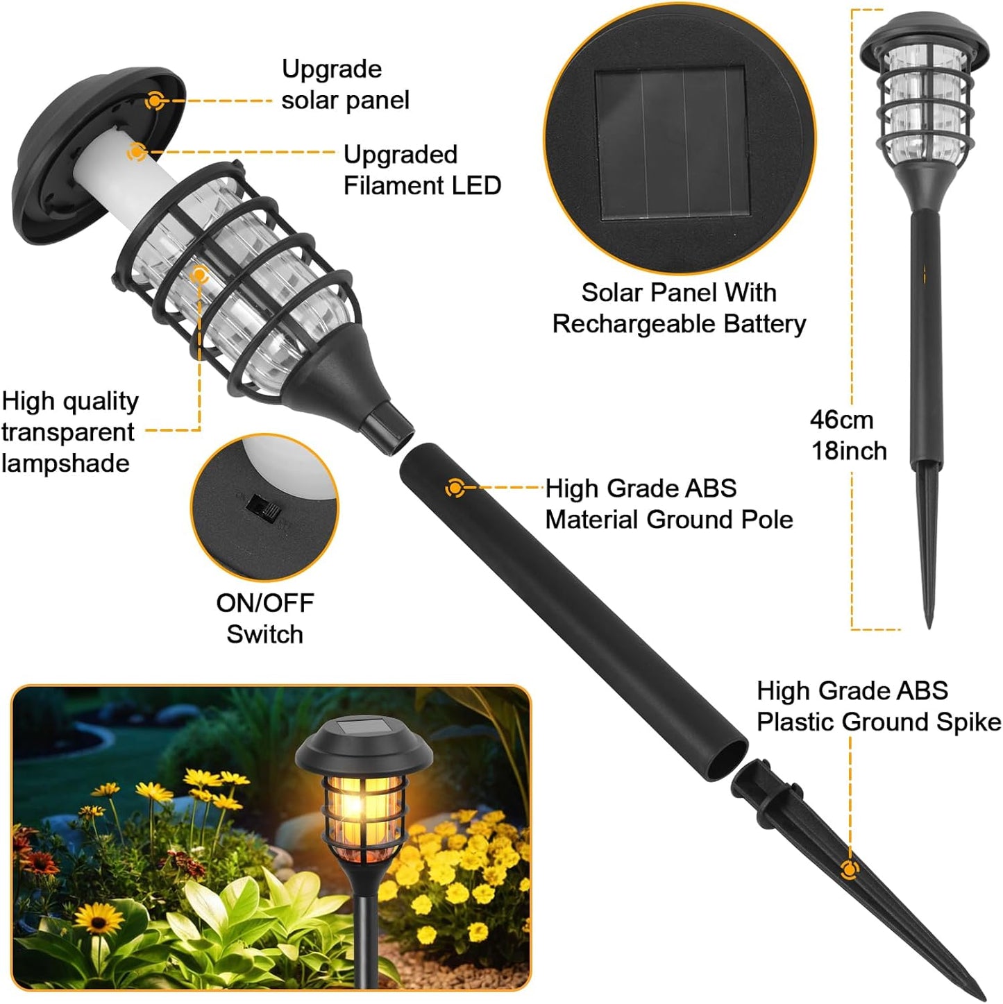 Qoosea Outdoor Solar Lights Waterproof 6 Pack : Solar Lights Outdoor for Garden Waterproof Garden