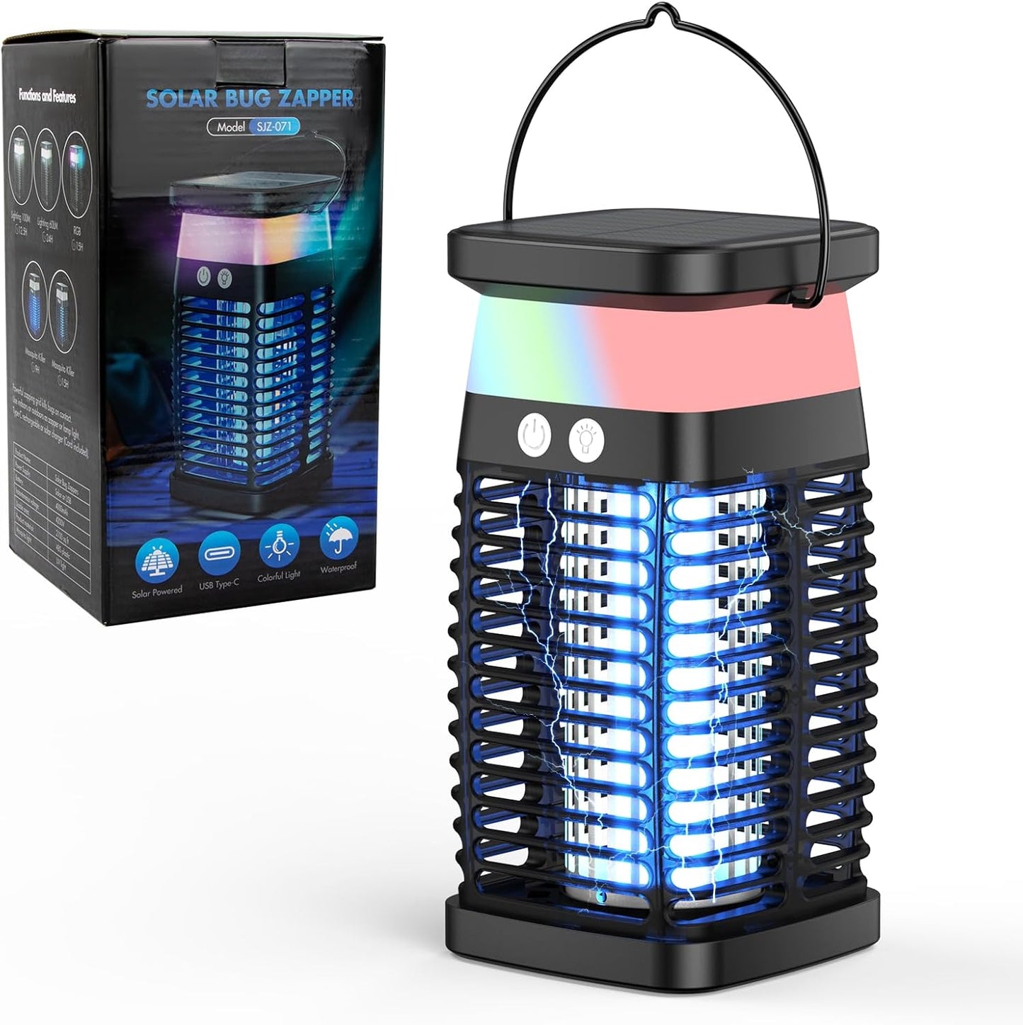 Qoosea Solar-Insektenvernichter Elektrische Bug Zapper Moskitolampe Indoor mit 4200V-Netz LED-Licht USB-C-Ladung