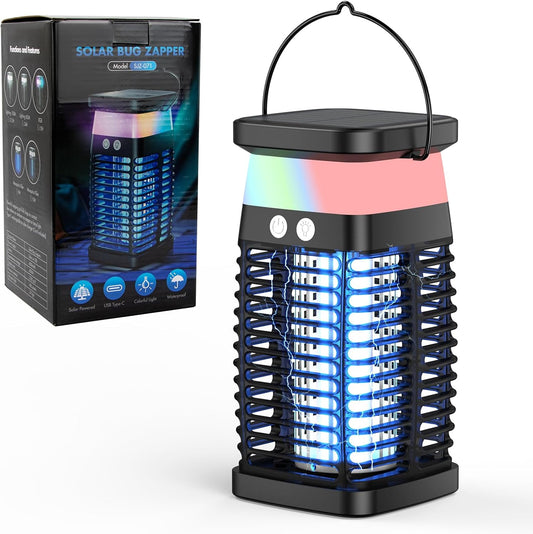 Qoosea Solar-Insektenvernichter Elektrische Bug Zapper Moskitolampe Indoor mit 4200V-Netz LED-Licht USB-C-Ladung