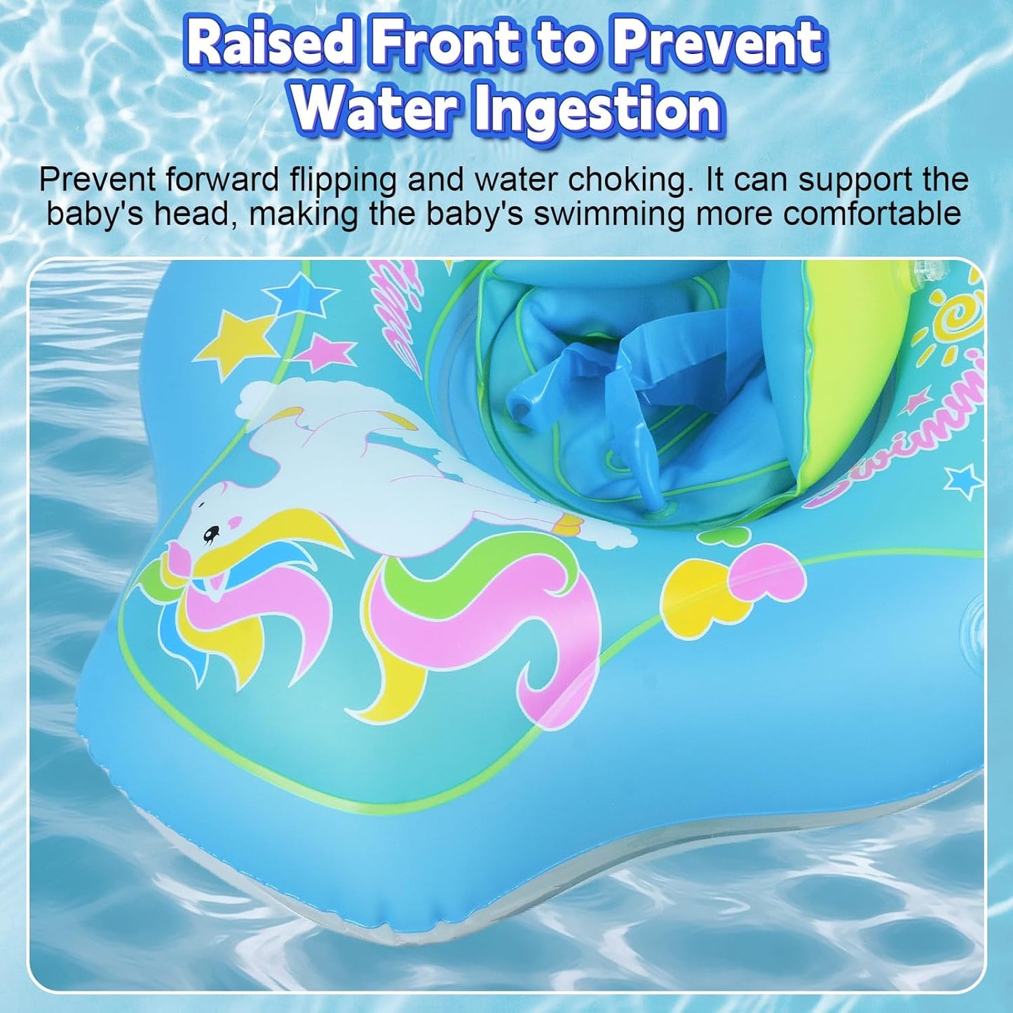 Qoosea Baby Pool Float with Canopy, Baby Swim Float with Safe Seat,Baby Float Ring with Enhanced Air Cushion for Anti-Tipping