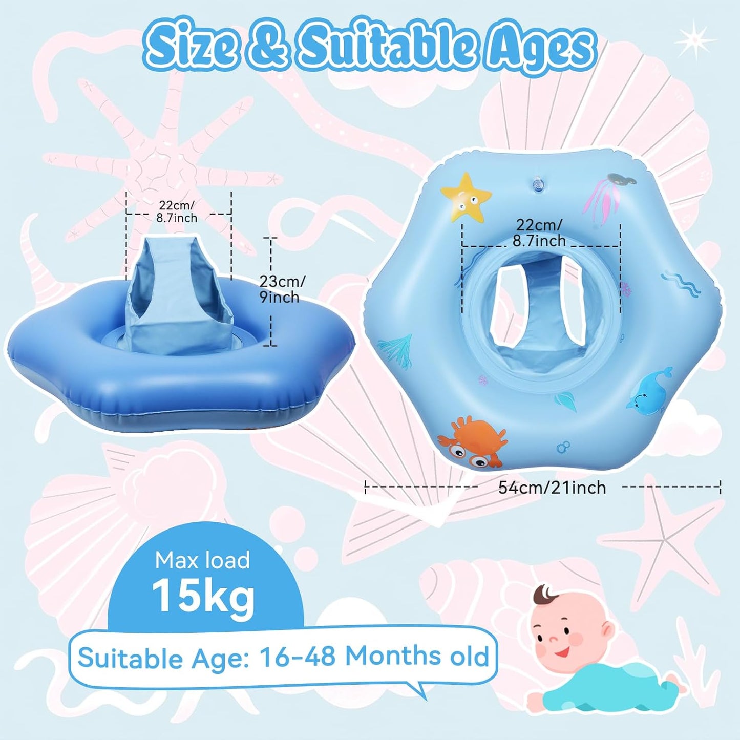 oosea Baby Pool Float Baby Swimming Ring with Patch