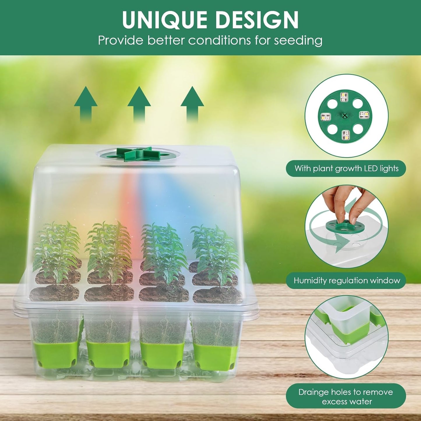 Qoosea Bandejas Semillas de Germinacion con Luces de Cultivo