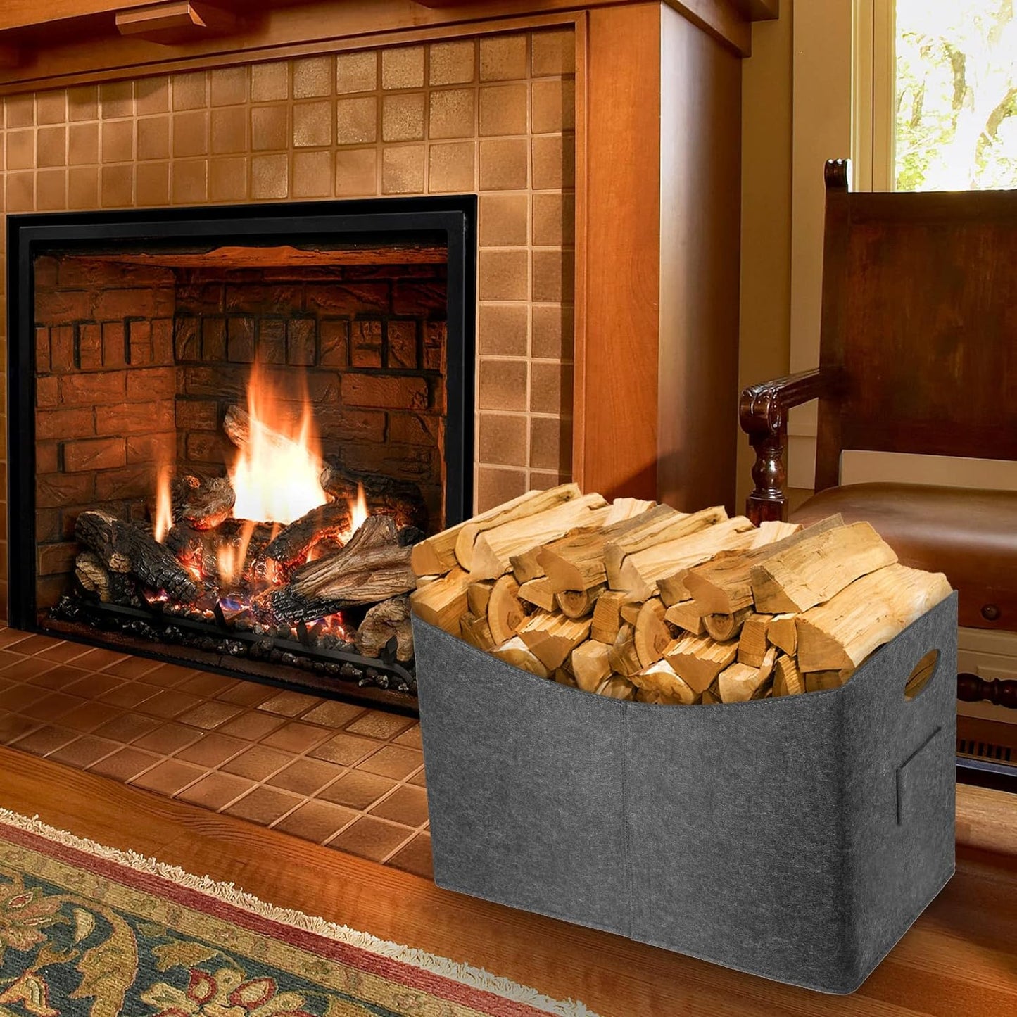 Felt Bag Firewood with Carrying Handles for Wood, Newspapers, Clothes, Shopping Bag 53x30x40cm