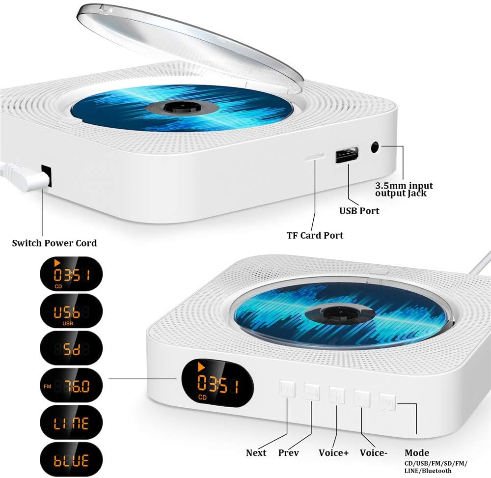 Portable CD Player with Bluetooth Wall Mountable
