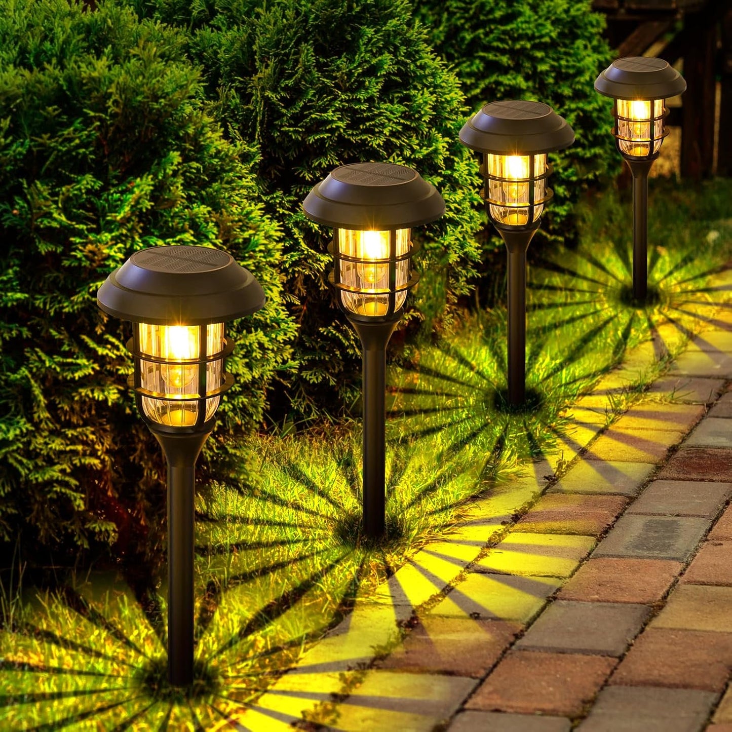 Qoosea Solar Lights Outdoor: Solar Garden Lights 4 Pack Pathway Lights Outdoor Waterproof