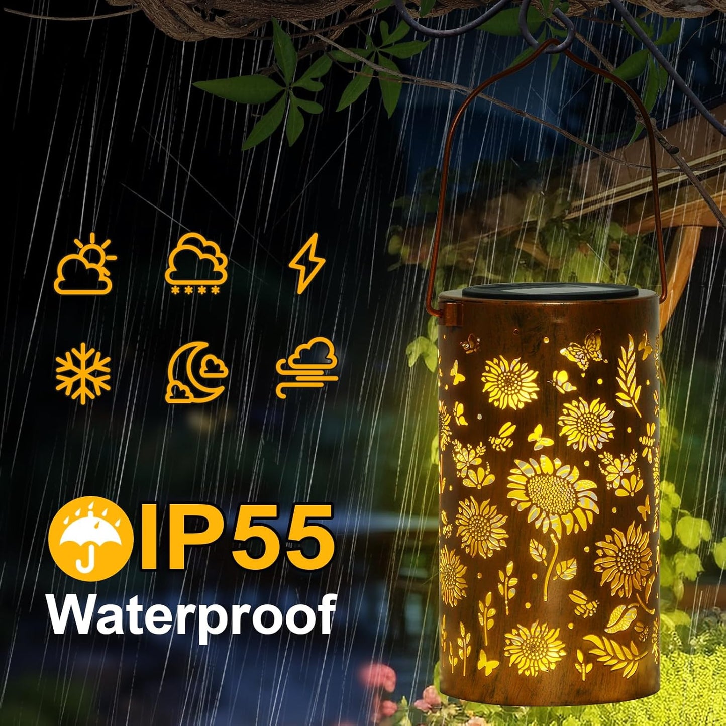 Qoosea Solar Sunflower Lanterns, Outdoor Waterproof Hanging Solar Garden Lights