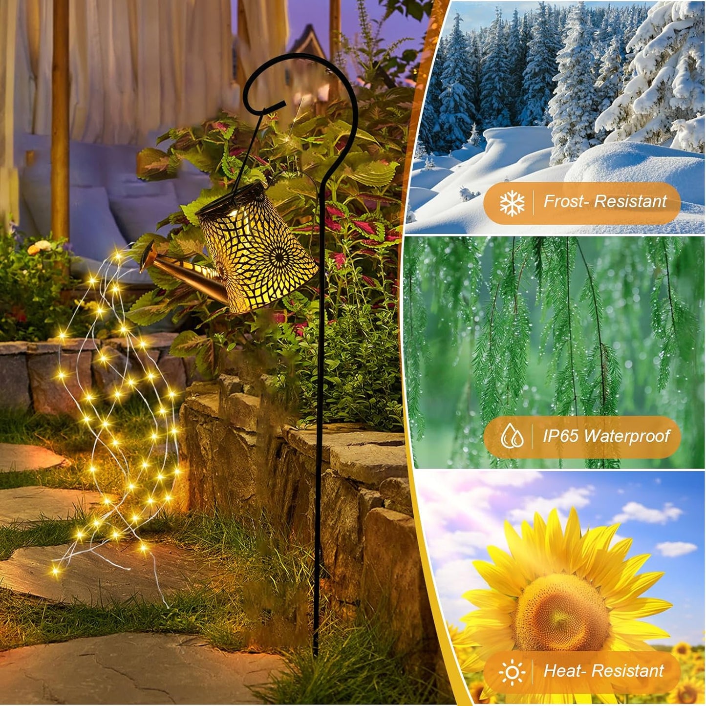 Qoosea Solar Lights Outdoor Solar Watering Can with Lights & Gerbera Pattern