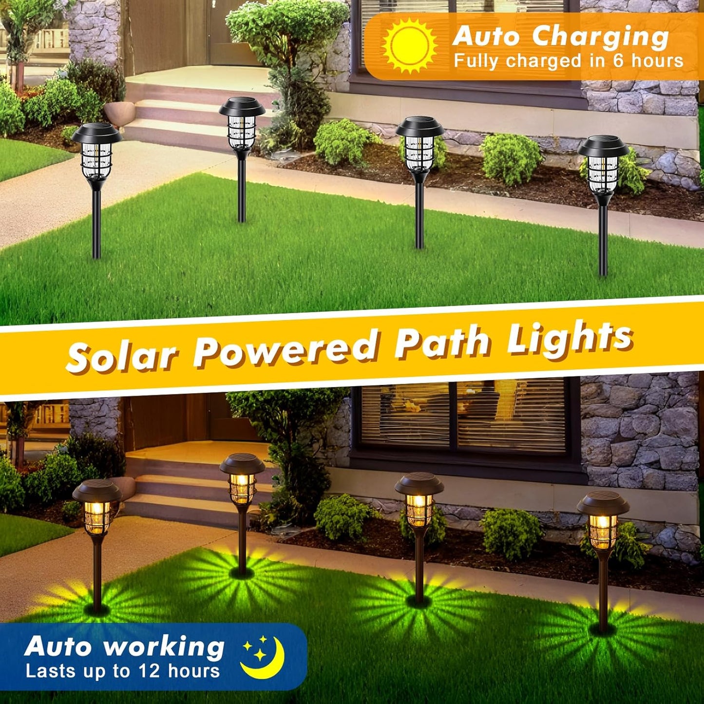 Qoosea Solar Lights Outdoor: Solar Garden Lights 4 Pack Pathway Lights Outdoor Waterproof
