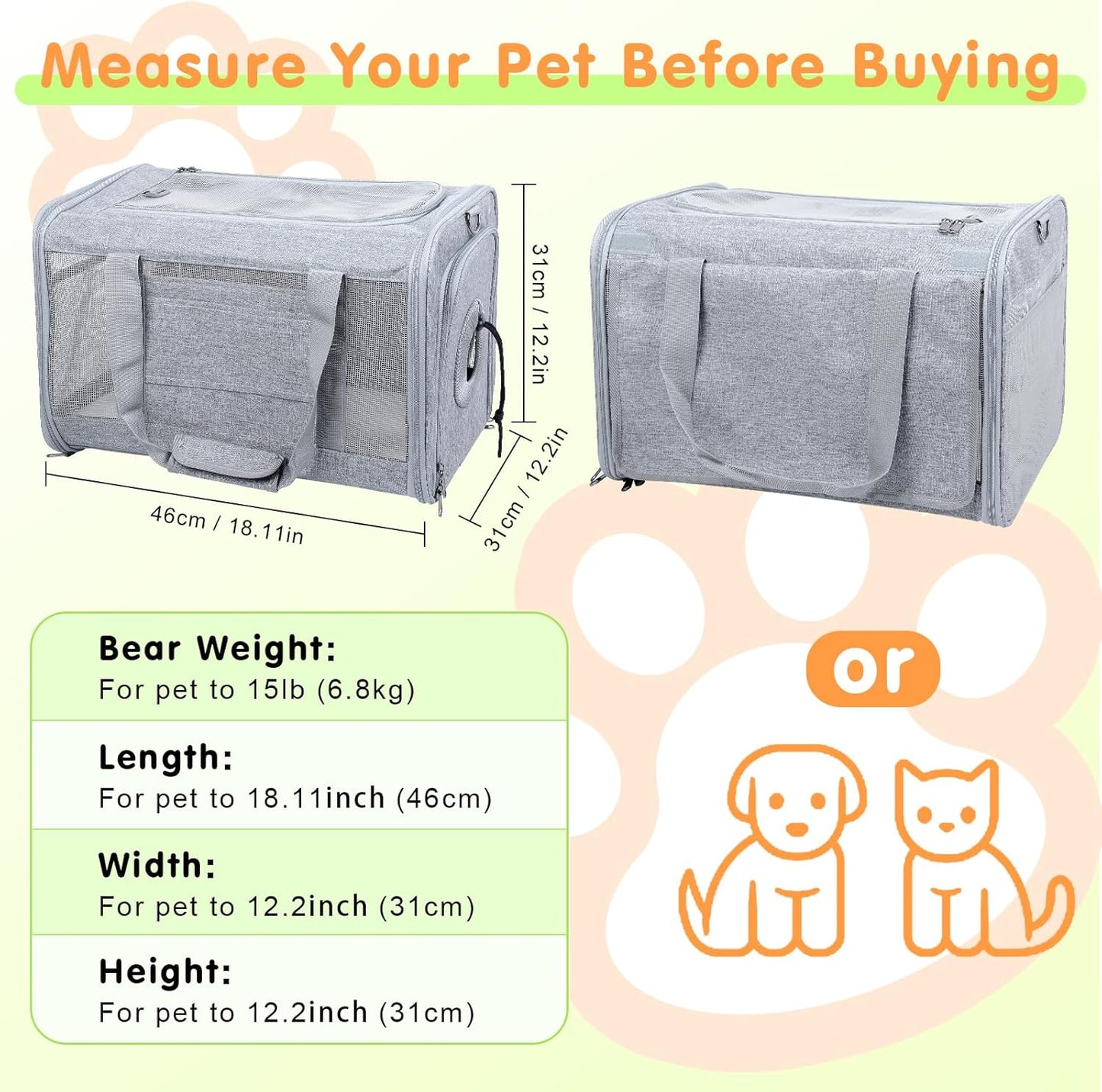 Qoosea Pet Carrier, Suitable for Small Medium Cat Dog Puppy Pet Carrier
