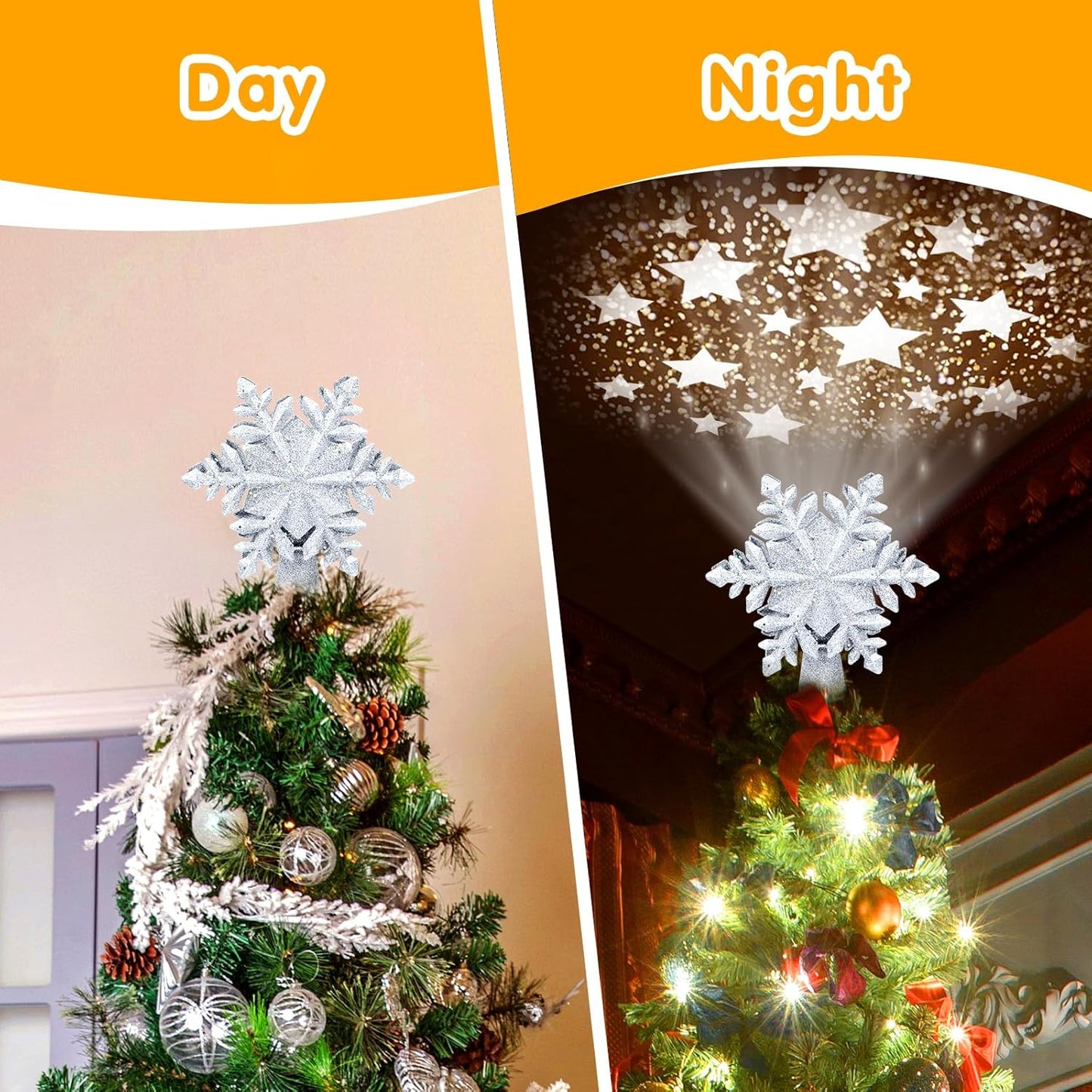 Christmas Tree Topper Lighted, Rotating Star Pattern Projector