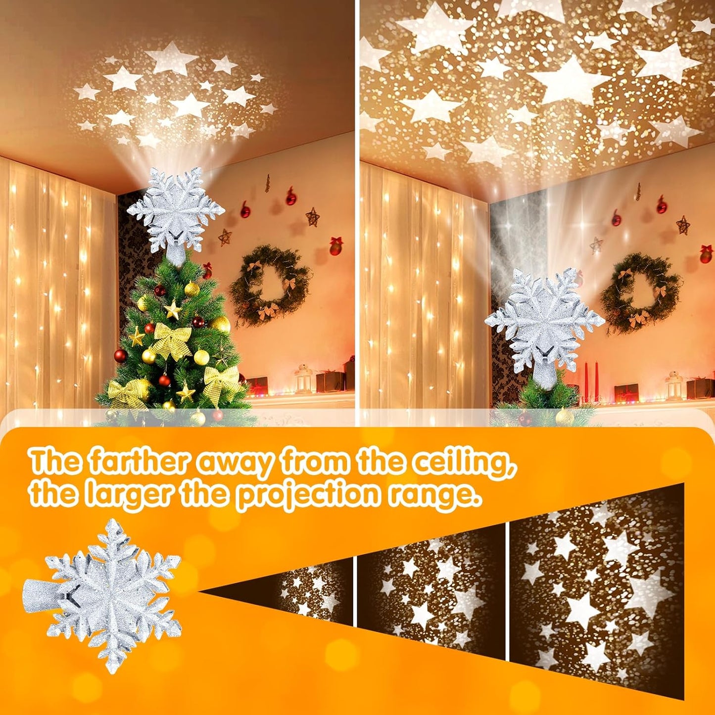 Christmas Tree Topper Lighted, Rotating Star Pattern Projector