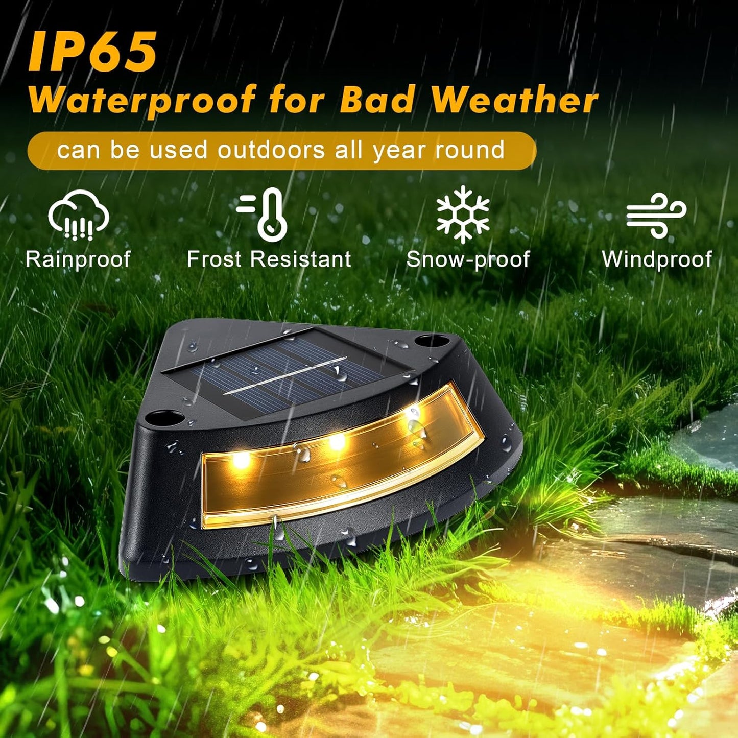 Qoosea 4-piece IP65 waterproof solar stair lighting, 2800K warm white LED step lights, garden lamps for outdoor stairs, steps, fences