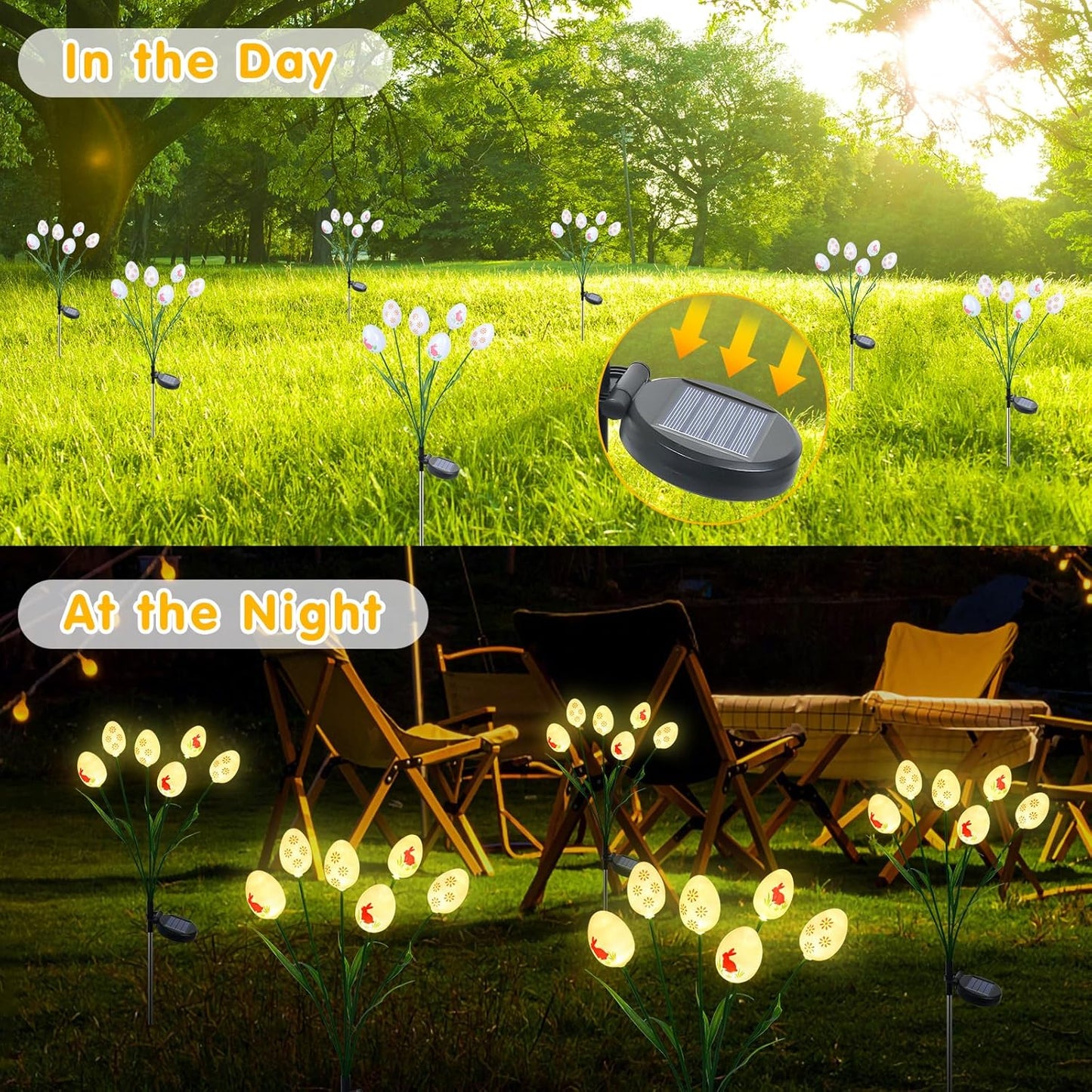 Qoosea Outdoor Solar Lights Garden Easter: Waterproof Easter Cracked Egg Solar Garden Lights