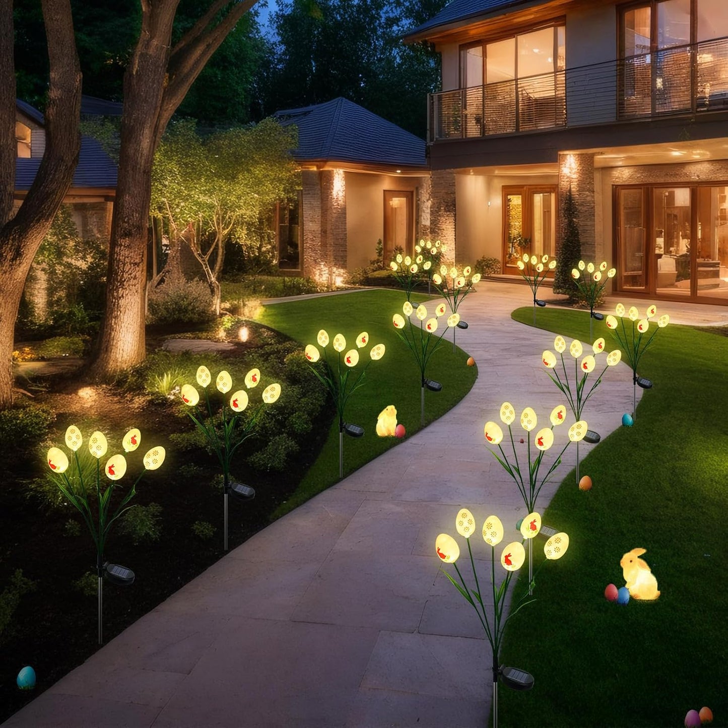 Qoosea Outdoor Solar Lights Garden Easter: Waterproof Easter Cracked Egg Solar Garden Lights
