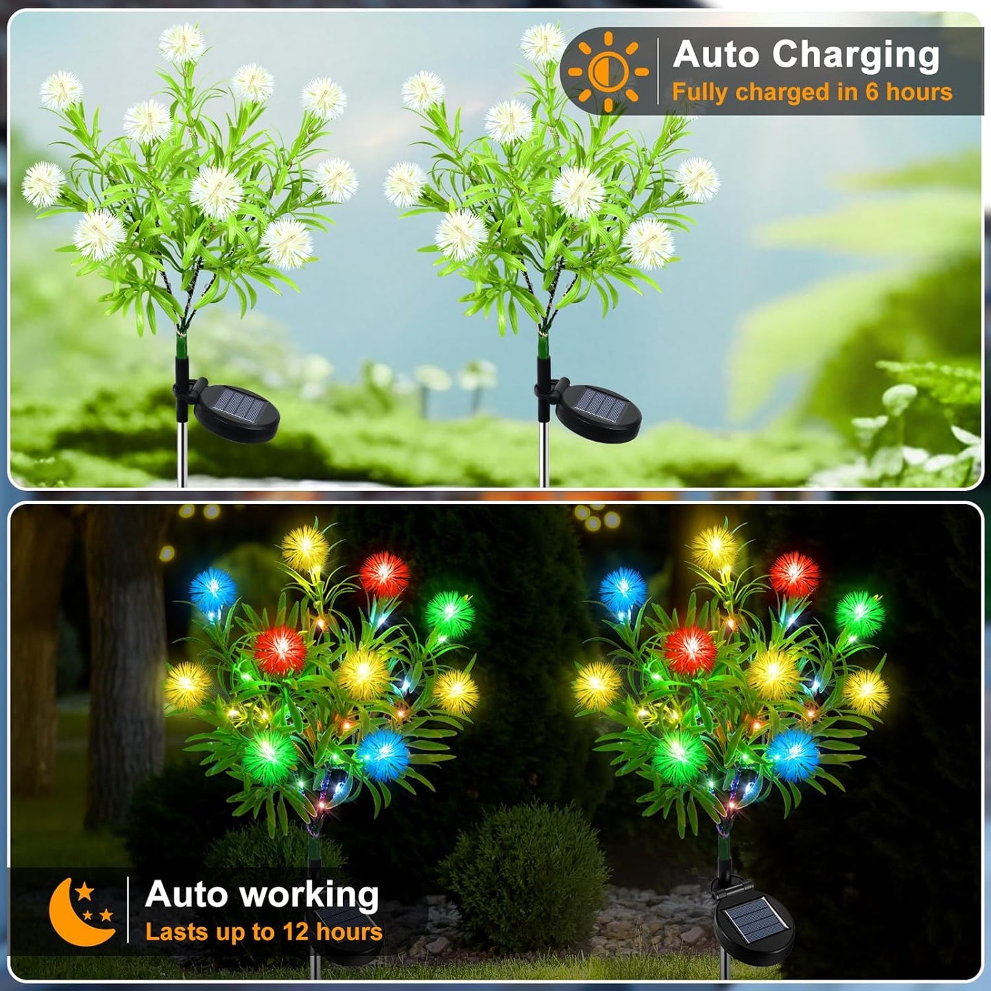 Qoosea Solar Lights Outdoor: Solar Garden Lights 2 Pack Pathway Outdoor Waterproof