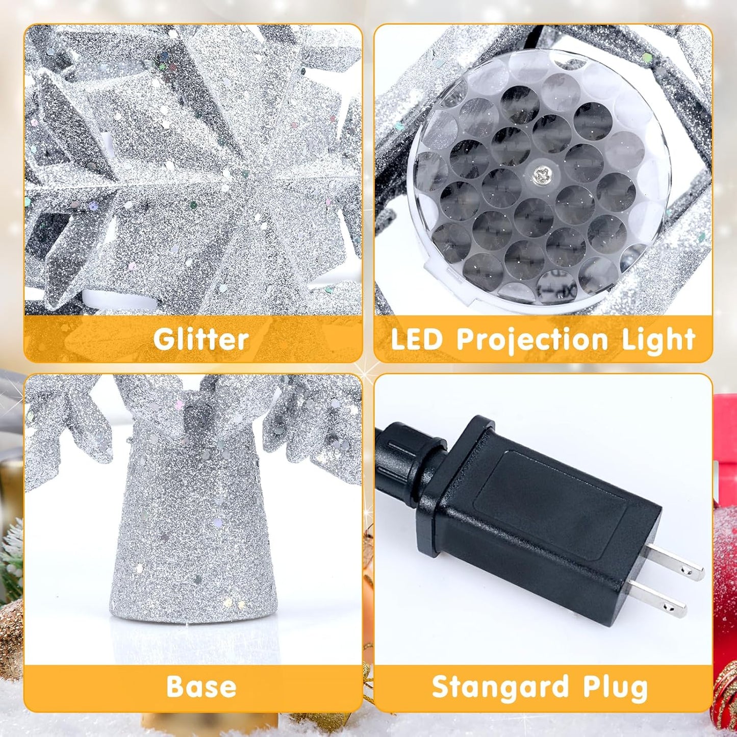 Christmas Tree Topper Lighted, Rotating Star Pattern Projector