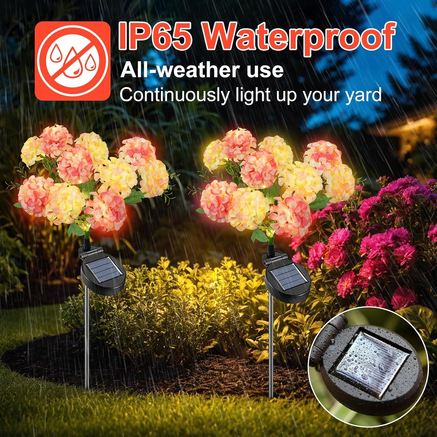Qoosea Solar Garden Lights 2 Pack Pathway Lights Outdoor Waterproof with 20 Hydrangea Flowers Lights