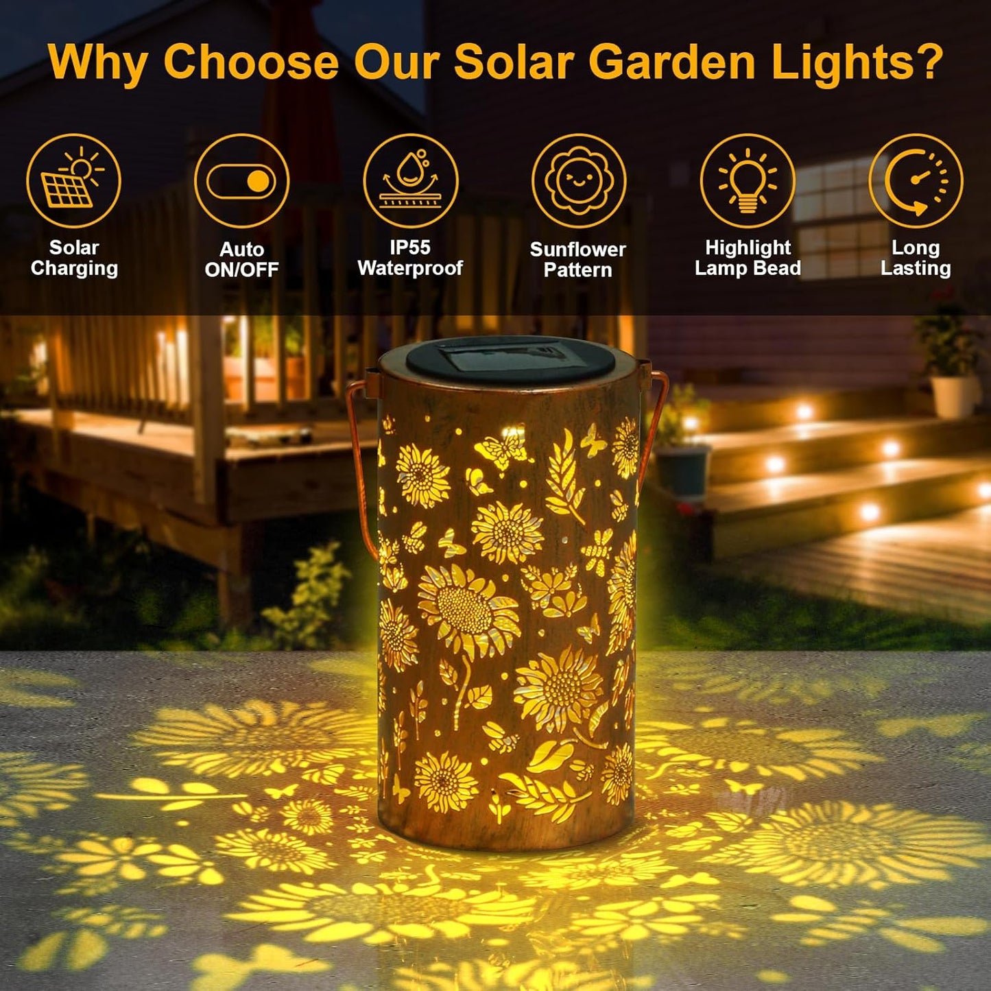 Qoosea Solar Sunflower Lanterns, Outdoor Waterproof Hanging Solar Garden Lights