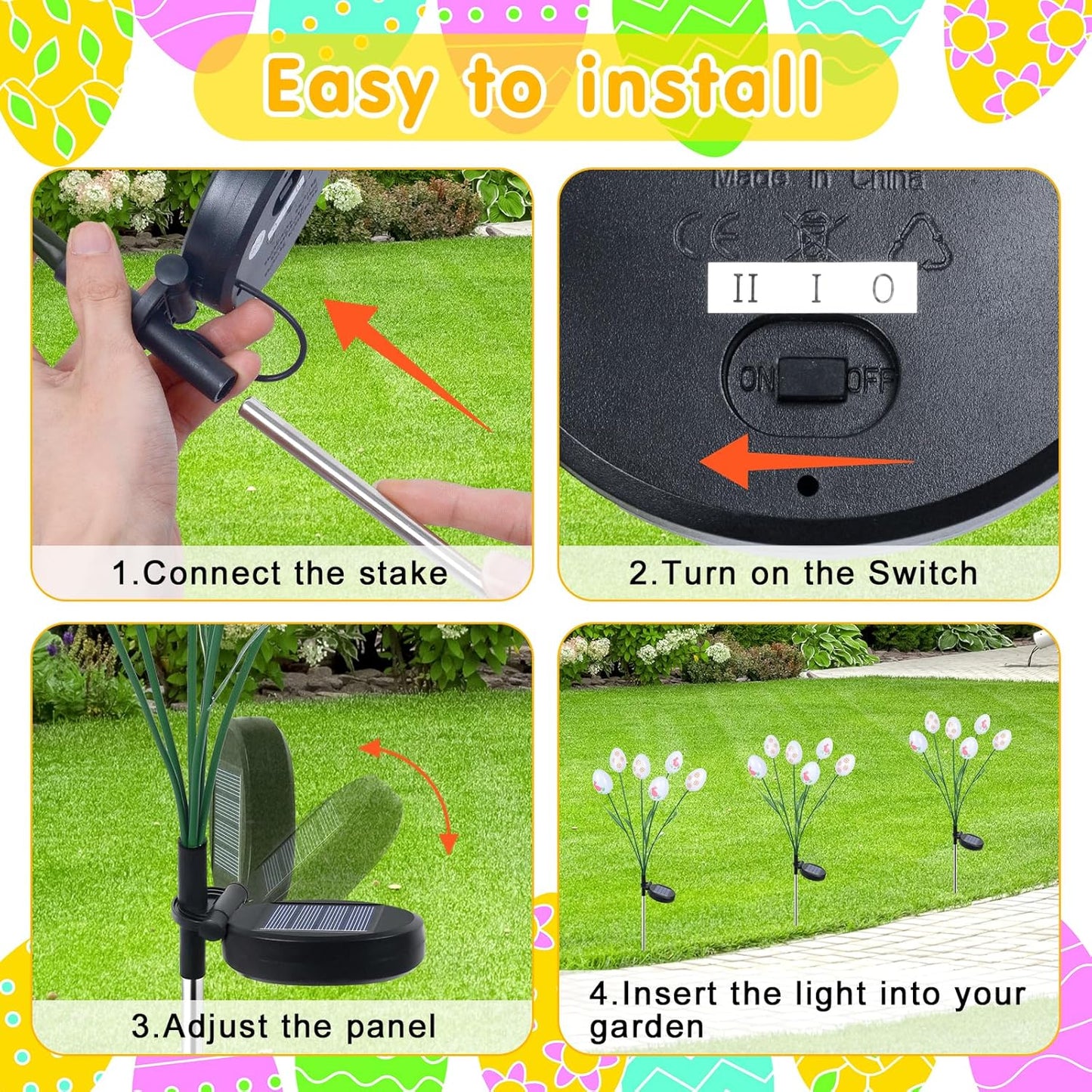 Qoosea Outdoor Solar Lights Garden Easter: Waterproof Easter Cracked Egg Solar Garden Lights