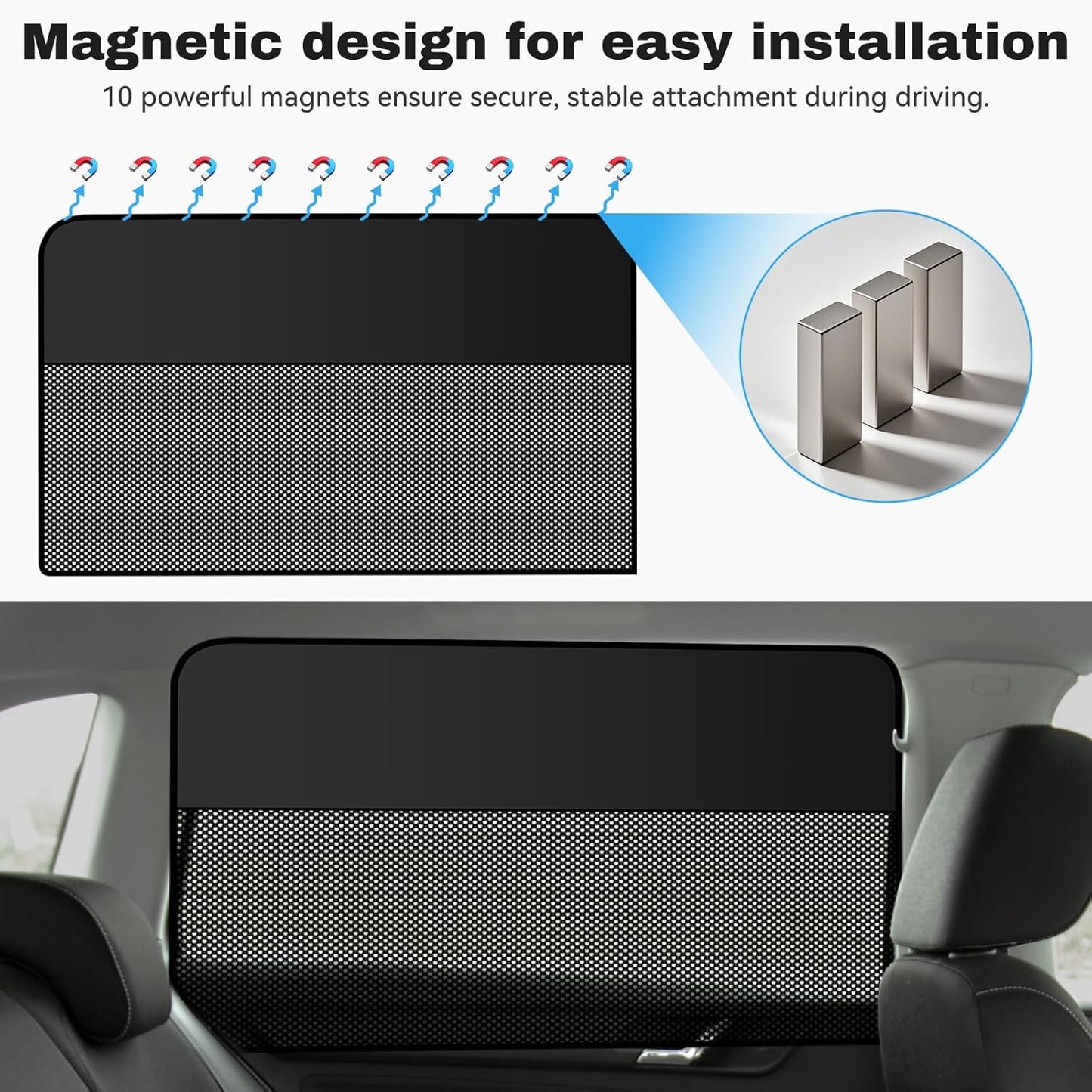 Qoosea 2-in-1 Magnetic Car Window Sunshade (2 Pack), UV Protection & Sunlight Blocking