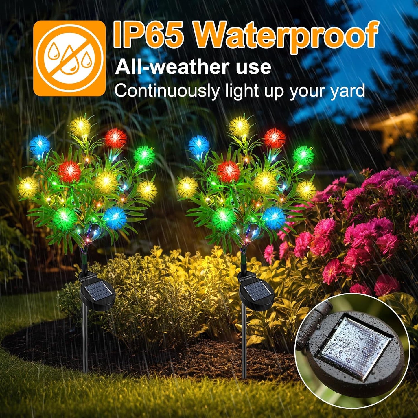 Qoosea Solar Lights Outdoor: Solar Garden Lights 2 Pack Pathway Outdoor Waterproof