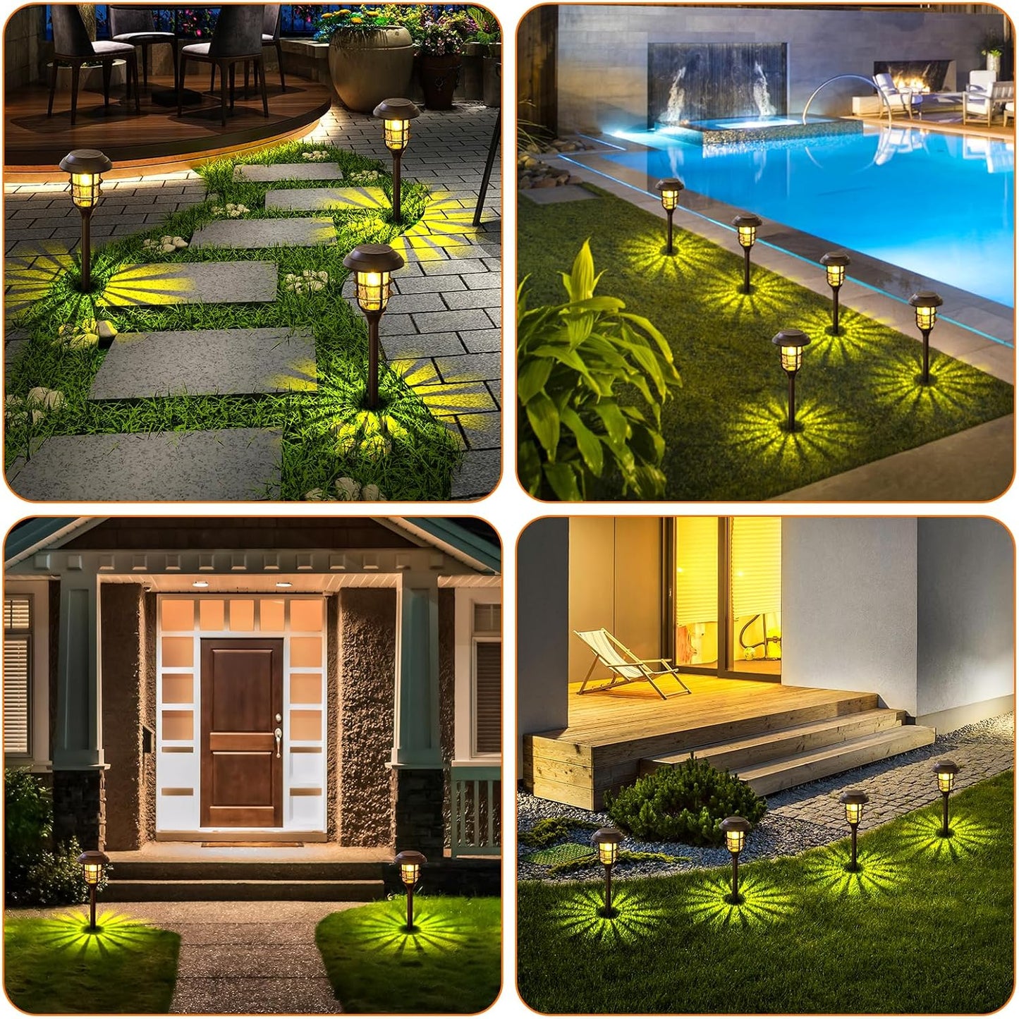 Qoosea Solar Lights Outdoor: Solar Garden Lights 4 Pack Pathway Lights Outdoor Waterproof