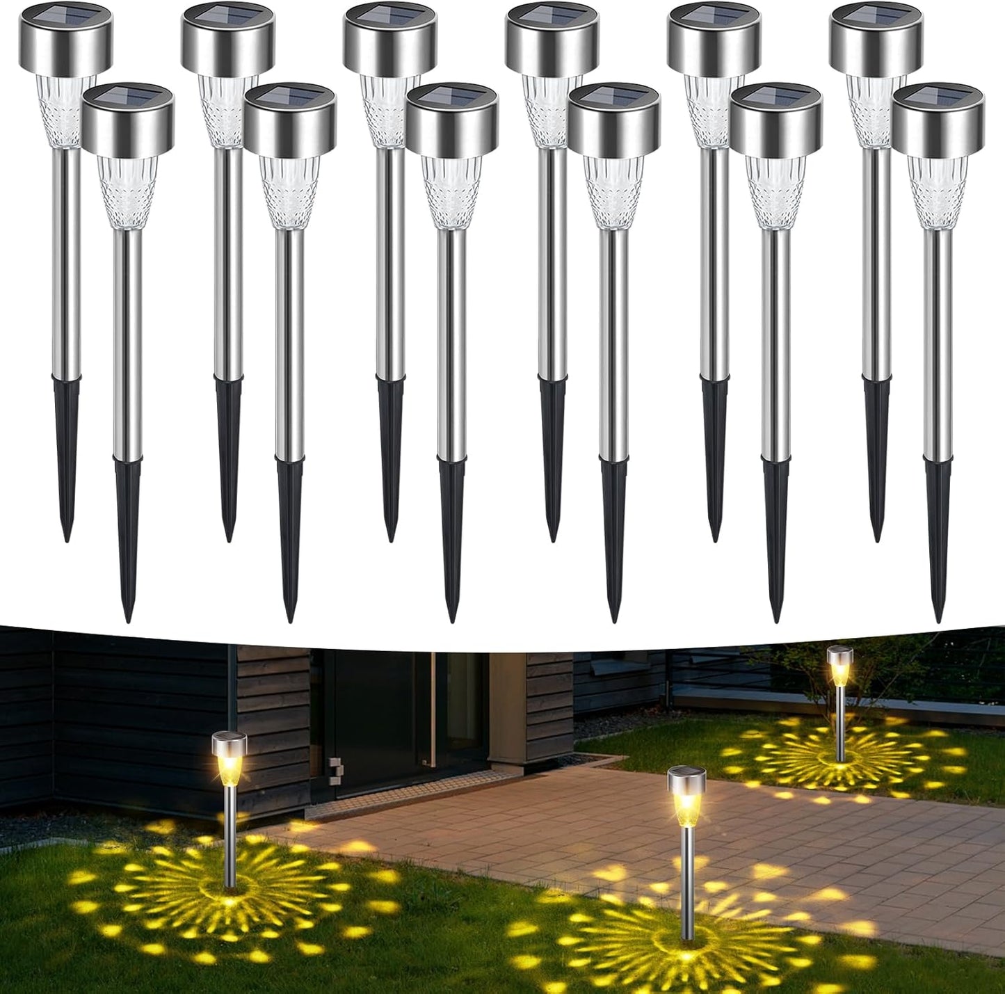 Qooses 12 Pack Solar Lights for Outside, Solar Powered Lawn and Pathway Lights