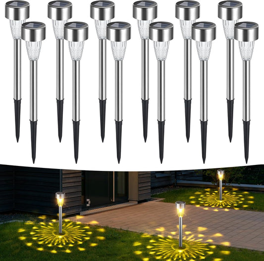 Qooses 12 Pack Solar Lights for Outside, Solar Powered Lawn and Pathway Lights