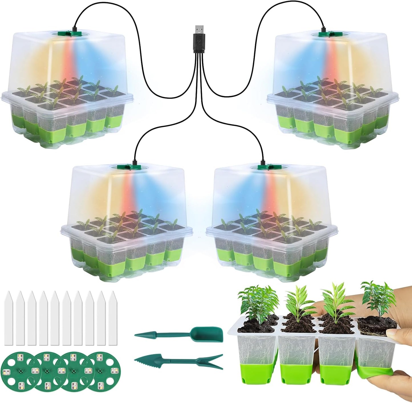 Qoosea Bandejas Semillas de Germinacion con Luces de Cultivo