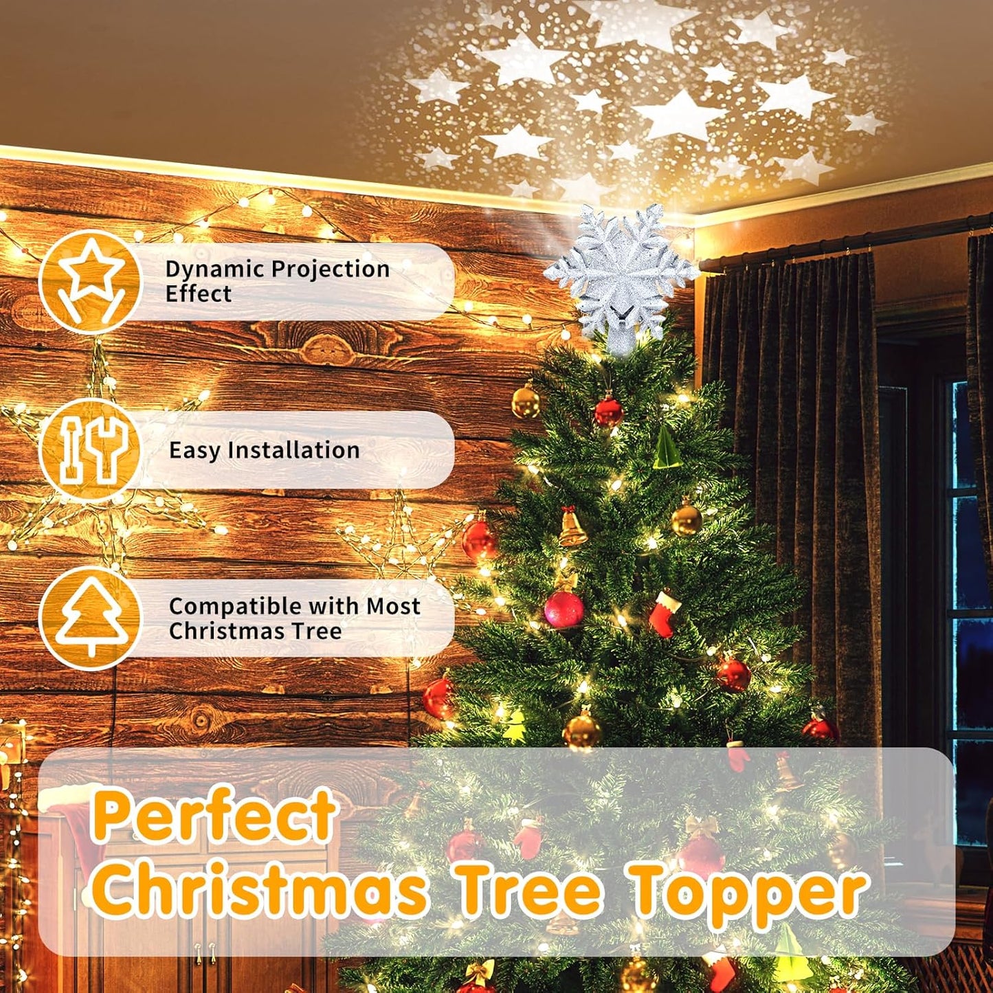Christmas Tree Topper Lighted, Rotating Star Pattern Projector