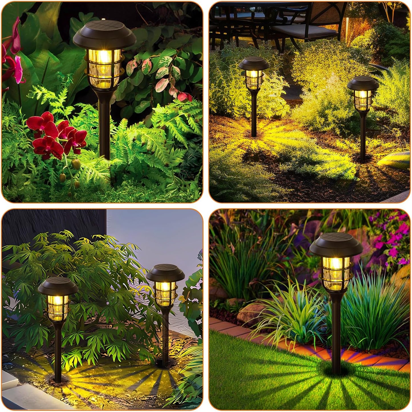 Qoosea Solar Lights Outdoor: Solar Garden Lights 4 Pack Pathway Lights Outdoor Waterproof
