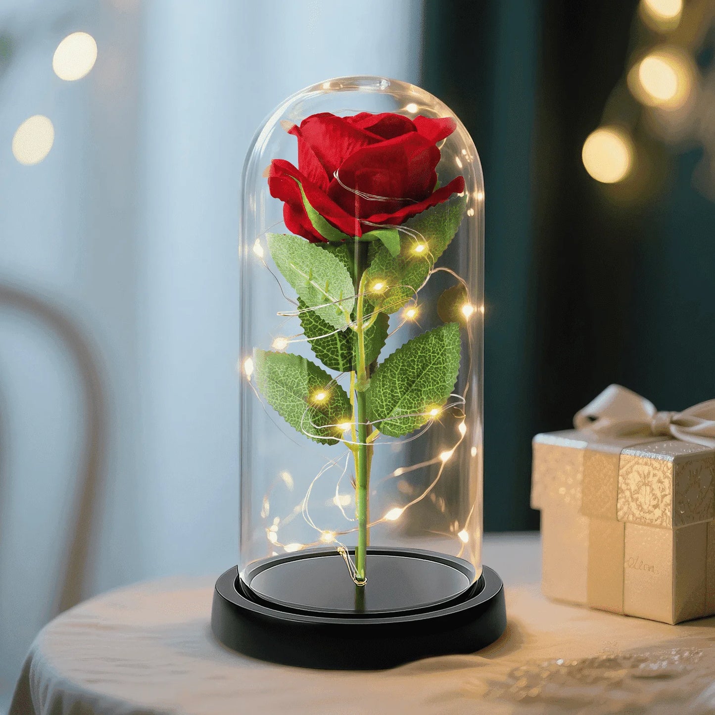 Qoosea Forever Rose Red Roses with LED Lights, Eternal Flowers Flores, Mothers Day Gifts, Party Birthday Flowers Christmas Decorations, Valentine's Day Gifts