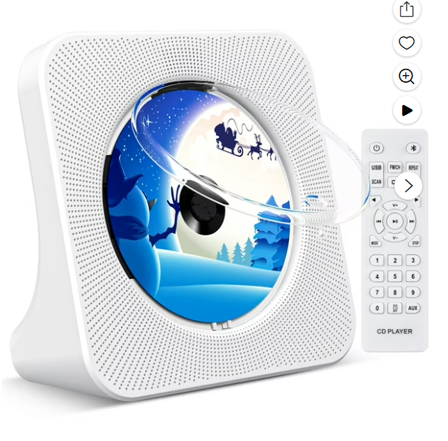 Qoosea CD Player for Home Portable CD Player with Bluetooth CD Player with Speakers Remote Control Dust Cover FM Radio LED Display 3.5mm Jack AUX Input Output White