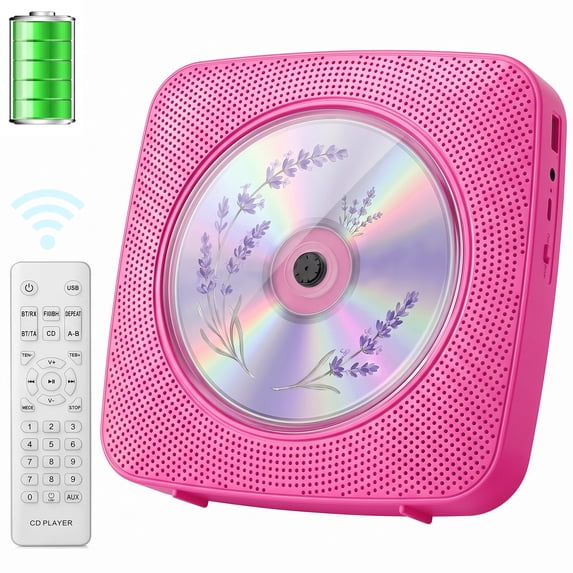 Qoosea CD Player with Bluetooth Portable Rechargeable Desktop Wall Mount CD Players for Home with Speakers Dust Cover FM Radio USB AUX Jack Remote Control