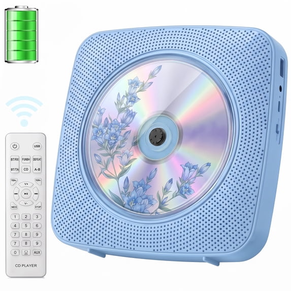 Qoosea CD Player Portable Bluetooth Rechargeable Desktop Wall Mount CD Players for Home with Speakers Dust Cover FM Radio USB AUX Jack Remote Control