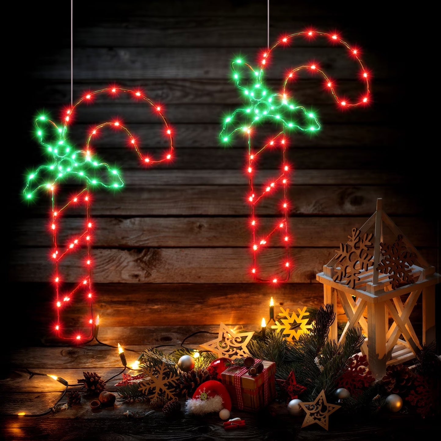 Qoosea 2 pack Christmas Window Lights, Lighted Candy Cane Double Sided Decorations with 114 Light, for Holiday Indoor Wall Door Glass Décor